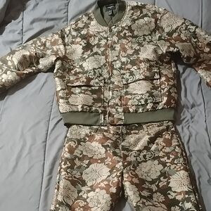 Floral Camouflage Jacket and Pants Set